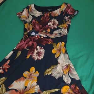 Perceptions Dark Blue Dress with Multicolor Floral Pattern
